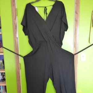 BONGO PLUS GOTH 80'S STYL BOHO BLACK DEEP V-NECK BACK AND FRONT JUMPSUIT 3X XXXL